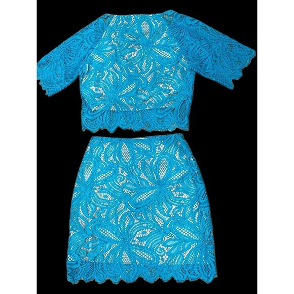 For Love & Lemons x Nasty Gal Sz S Wild Flower Embroidered Mesh Sheer Skirt Set - Picture 4 of 7